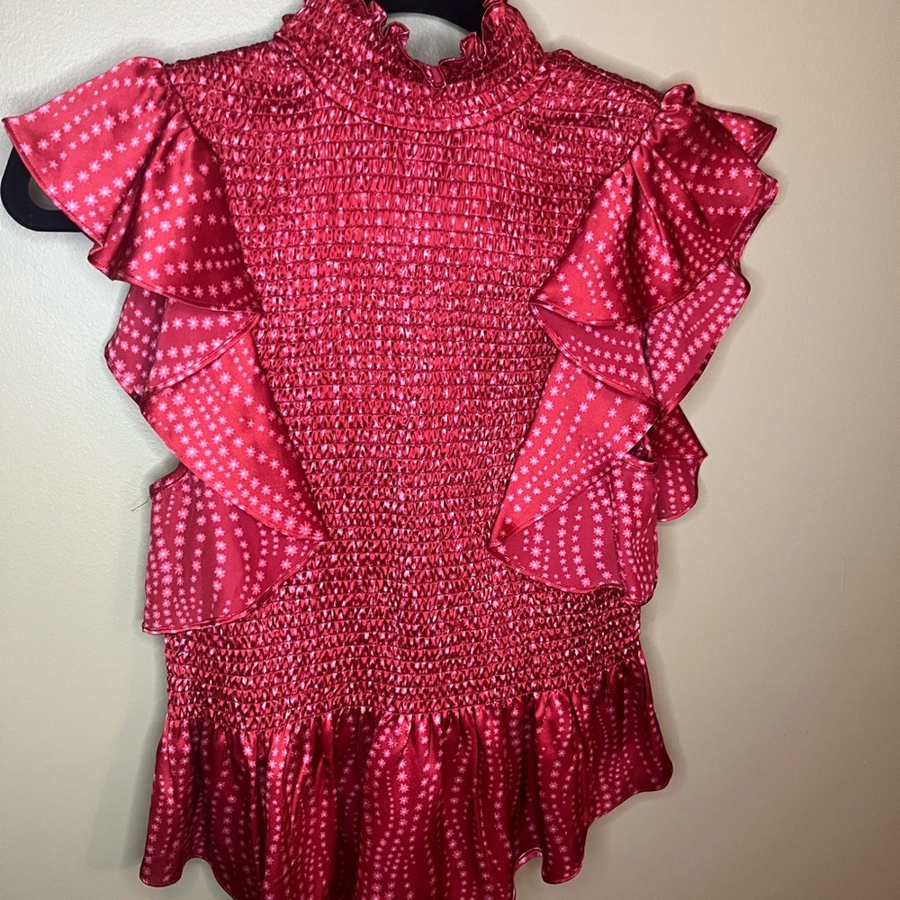 Cinq à Sept Women’s Cherry Red Silk Smocked Top